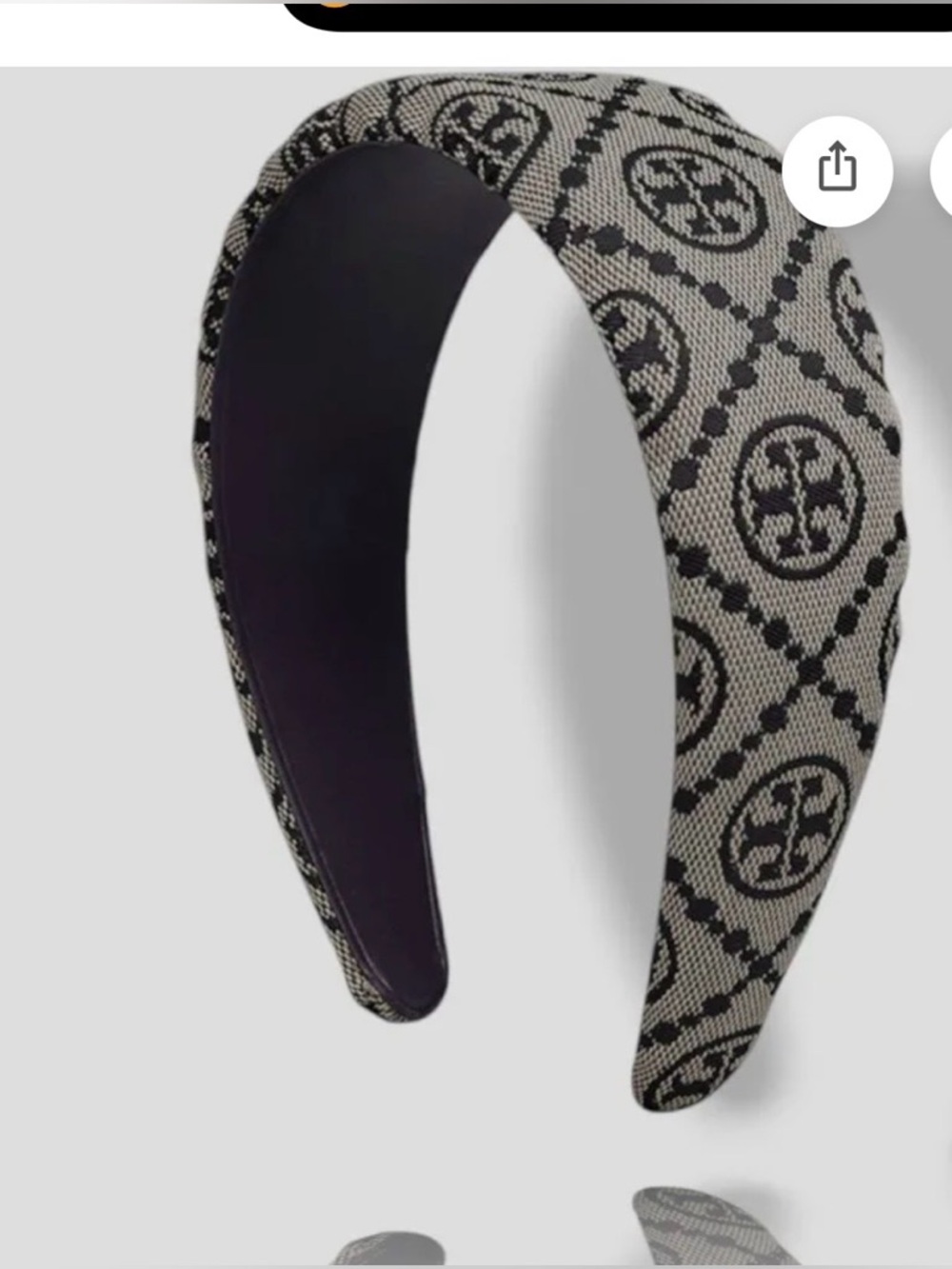 Tory Burch Gray & Navy Logo Jacquard Padded Headband. New